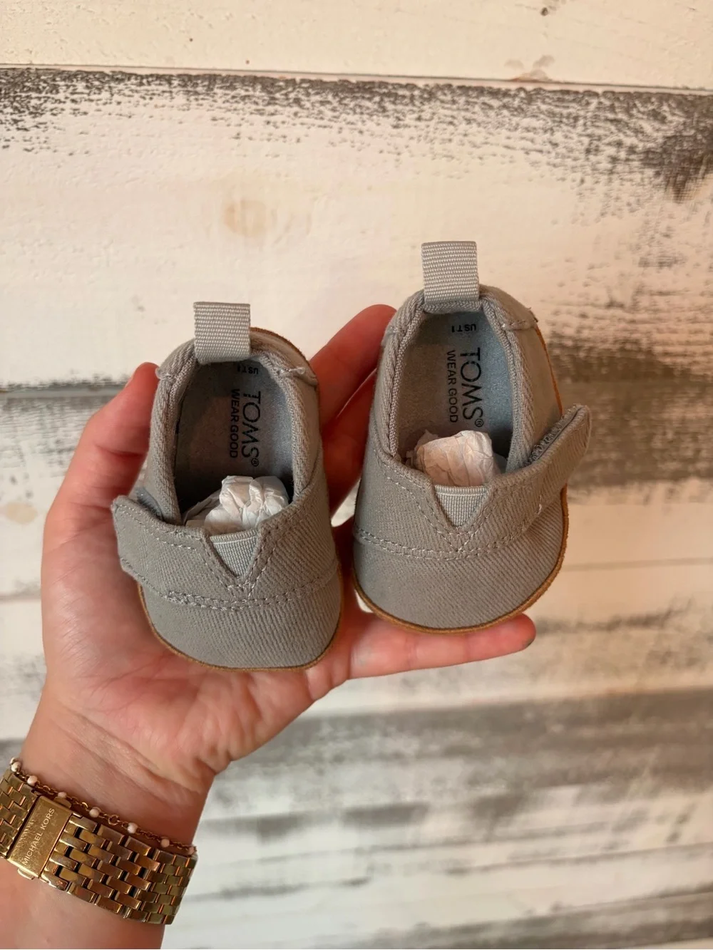 TOMS Infant Slip-On Shoes in Light Beige Canvas